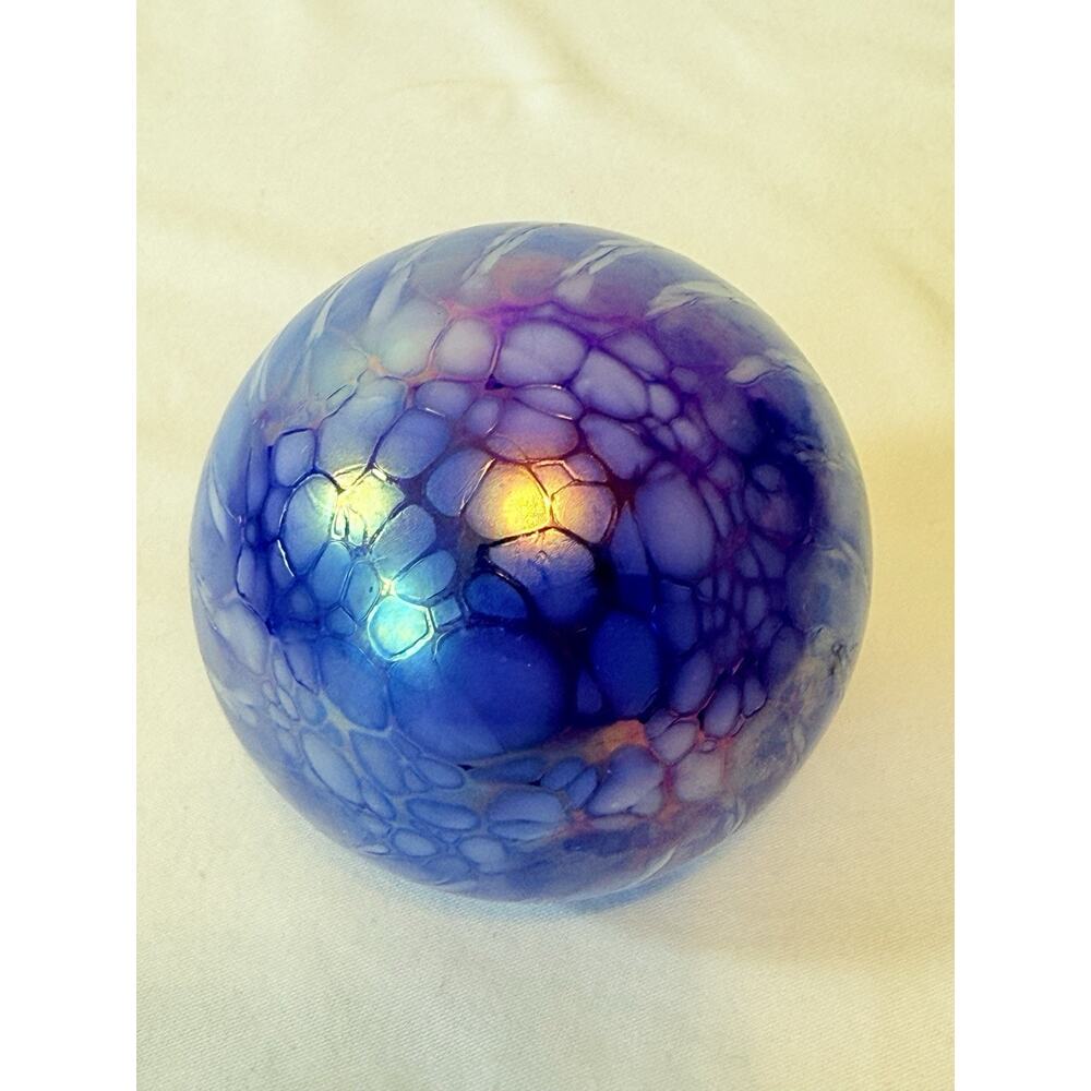 cobalt blue hand blown glass With Iridescent Swirls Eyelet ornament/ suncatcher